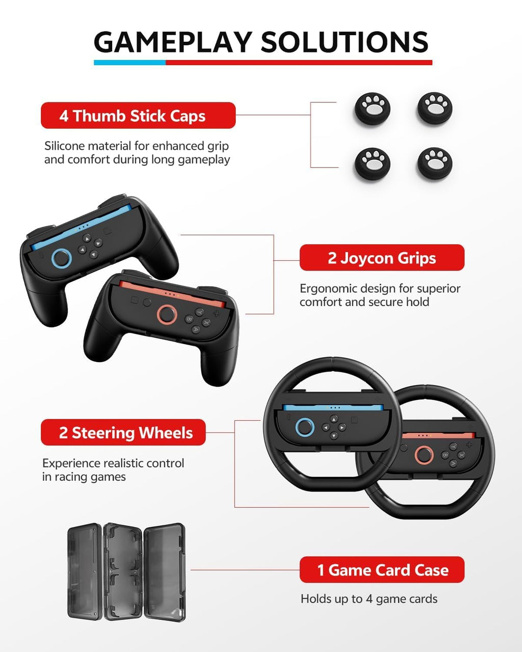 Pro Controllers Accessories Bundle for Nintendo Switch 2 18-in-1: Carrying Case, Screen Protector, Thumb Grip for Joycon, Dockable Console Protective Cover Shell, Steering Wheel, 2025 Switch2 Game Kit - Flex Gamingproduct_type