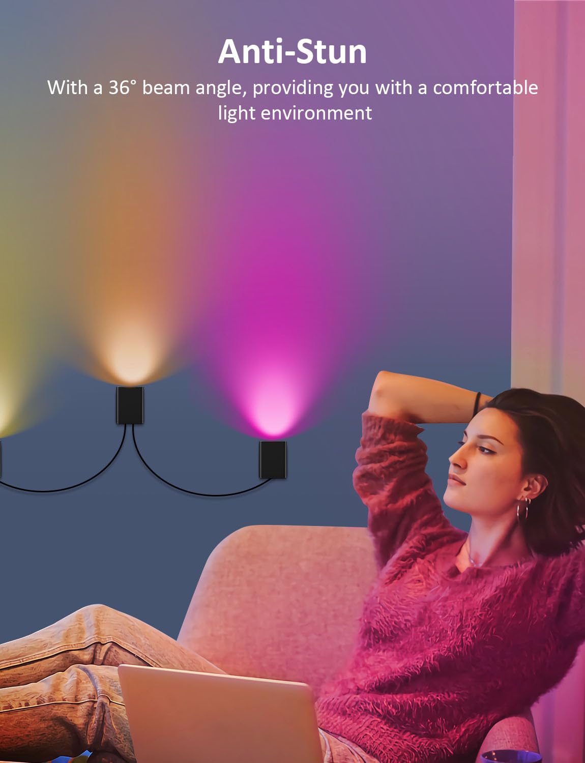 APPECK Smart Wall Sconces 4 Pack, LED Wall Lights RGBCW 8FT, Indoor Dimmable Sconce Lights for Living Room, Bedroom, Game Room, Home Decoration, Music Sync Ambient Lighting Compatible with Alexa - Flex Gamingproduct_type