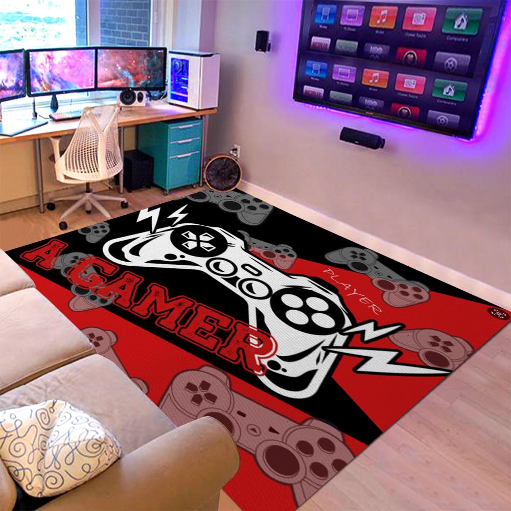 Sunnycitron Gaming Area Rugs Gamer Player Rug for Boys Room Decor Teens 3D Video Game Controller Mat for Bedroom Playroom Carpet Red (59"x39") - Flex Gamingproduct_type