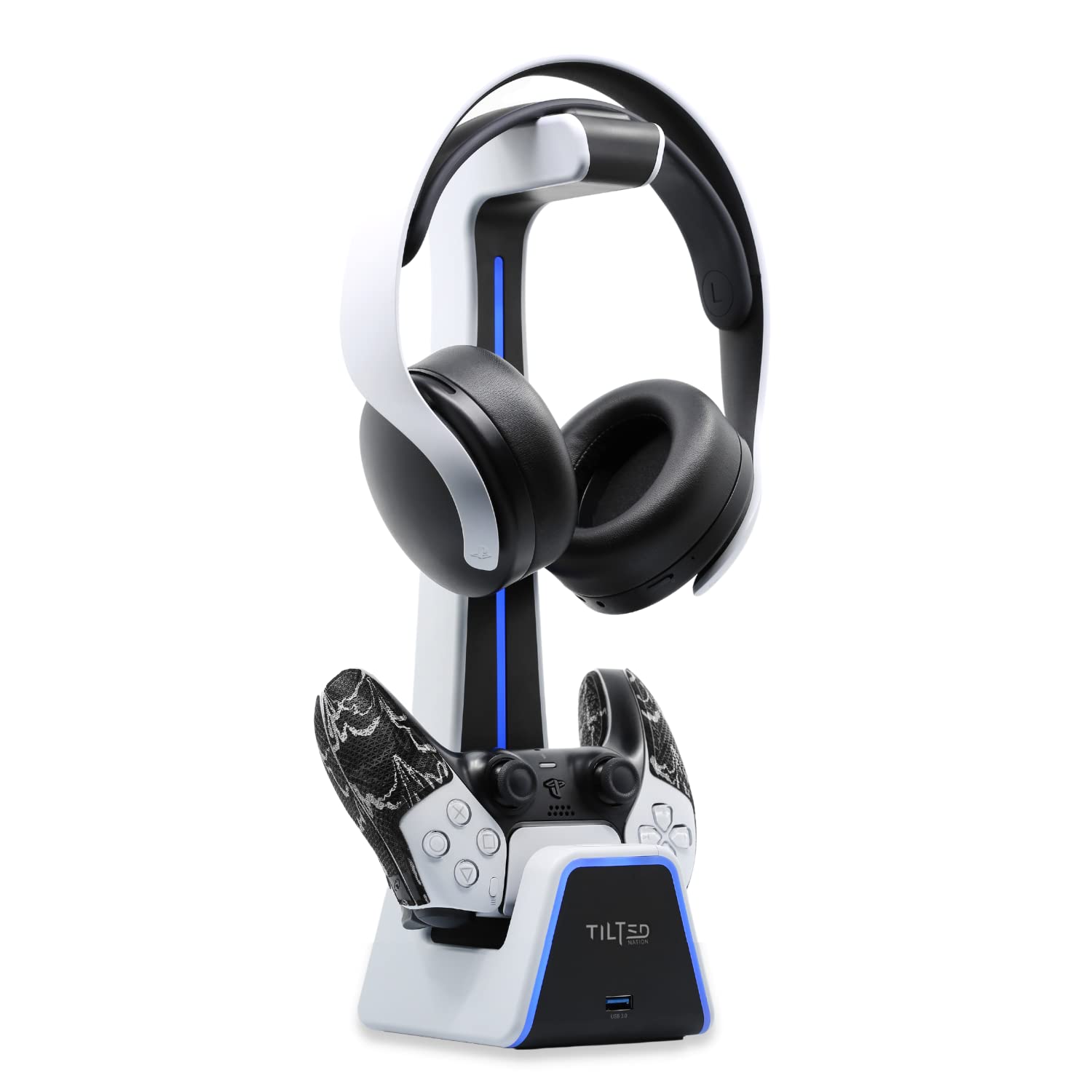 Tilted Nation 3 in 1 Gaming Headset and Controller Stand for PS5 and Xbox Series X Charging Station - Game Controller Holder and Headphone Stand for Desk with PlayStation and Xbox Magnetic Charger - Flex Gamingproduct_type