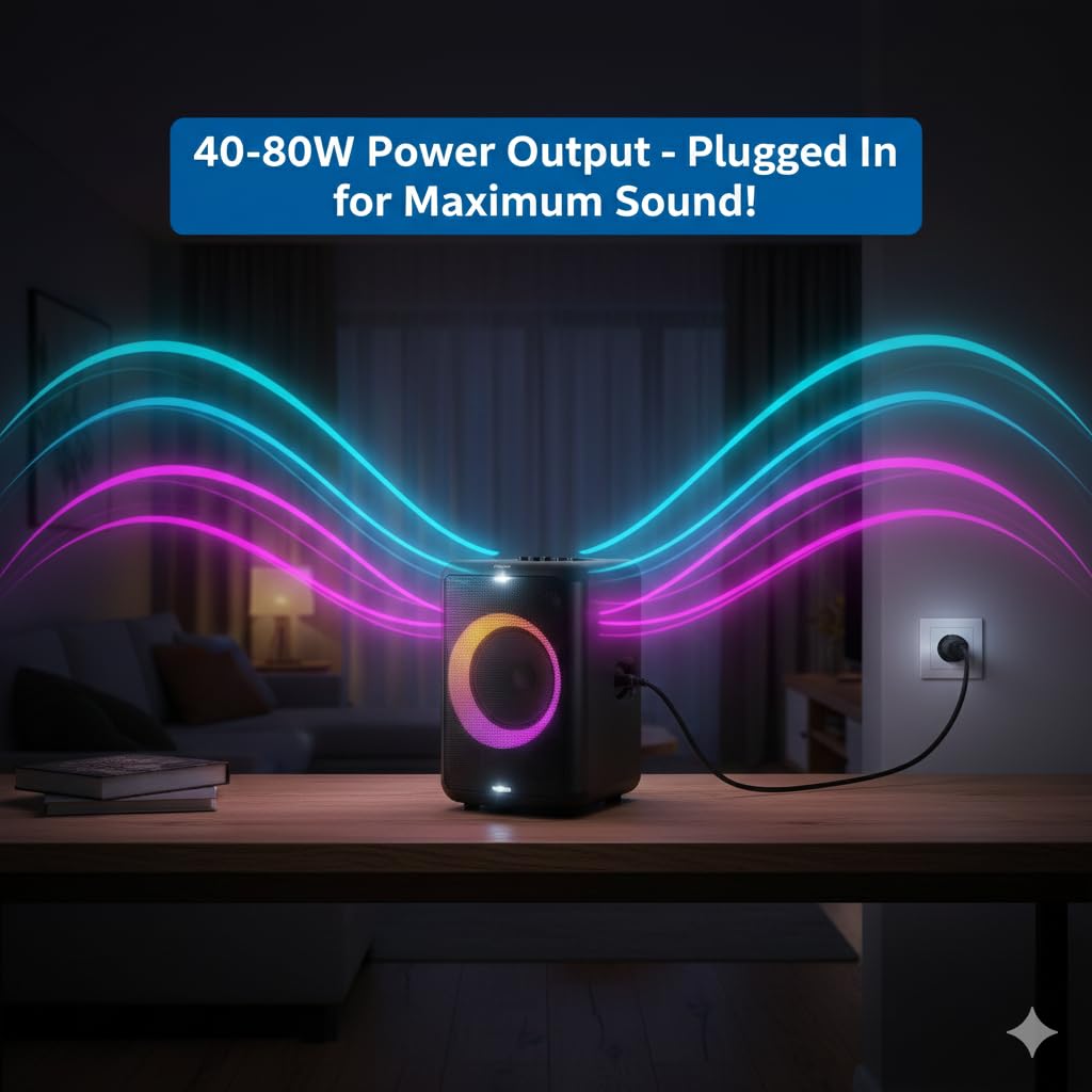 Philips X5206 Bluetooth Party Speaker - 14 Hours Play Time, Deep Bass, Party Lights, Karaoke Effects, Mic & Guitar Input, 80W Max Power, Black