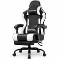 Gaming Chair Gamer Game Ergonomic with Footstool Lumbar Support Deep Black | Headrest, Height and Backrest Adjustable, Deep Black Leather, 210 KG Heavy Duty Load Capacity 52cm Wingless Cushion - Flex Gamingproduct_type