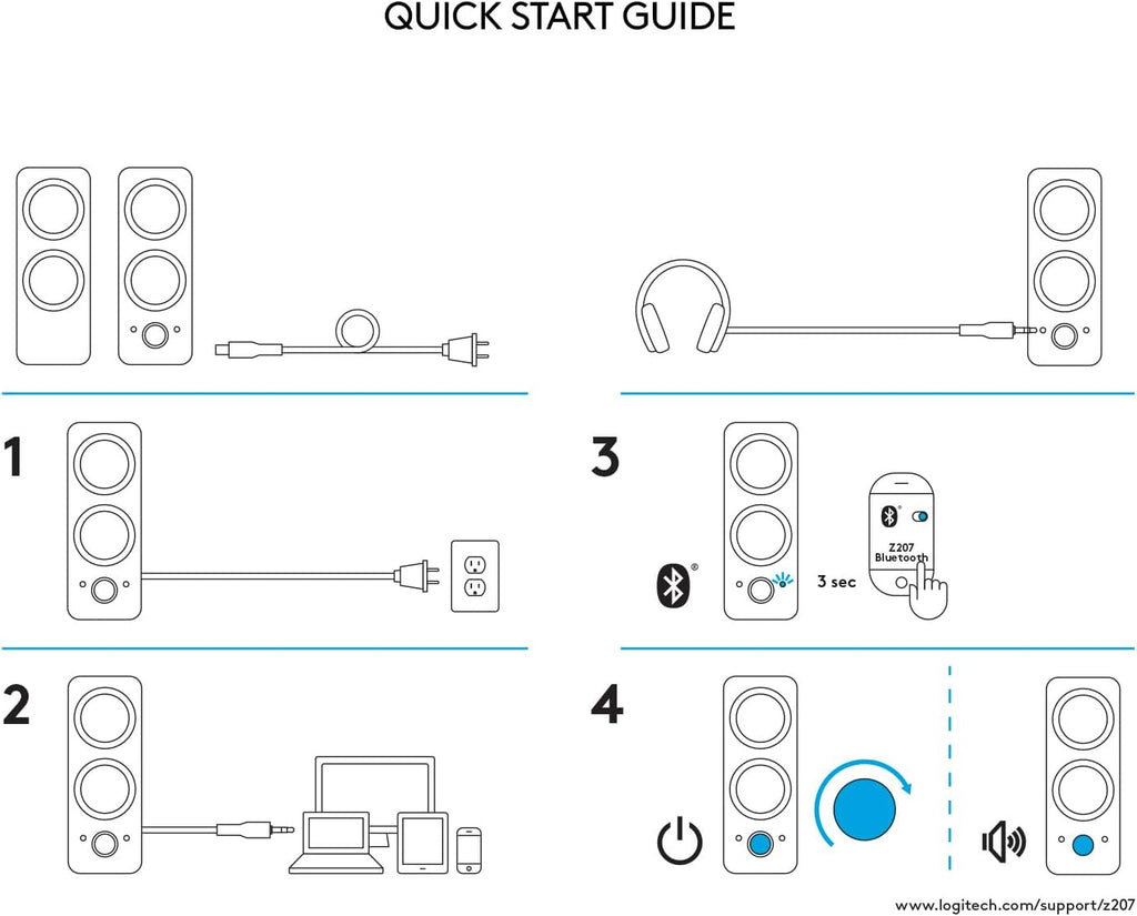 Logitech Z207 2.0 Stereo Computer Speakers with Bluetooth | 10 Watts peak power, active drivers with passive radiators, 3.5 mm input and headphone jack, ideal for PC setups
