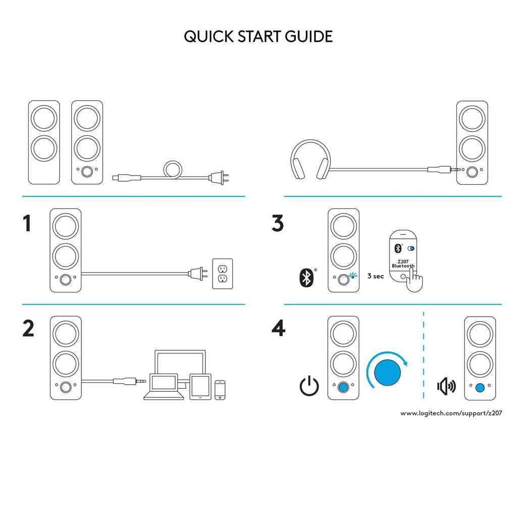 Logitech Z207 2.0 Stereo Computer Speakers with Bluetooth | 10 Watts peak power, active drivers with passive radiators, 3.5 mm input and headphone jack, ideal for PC setups