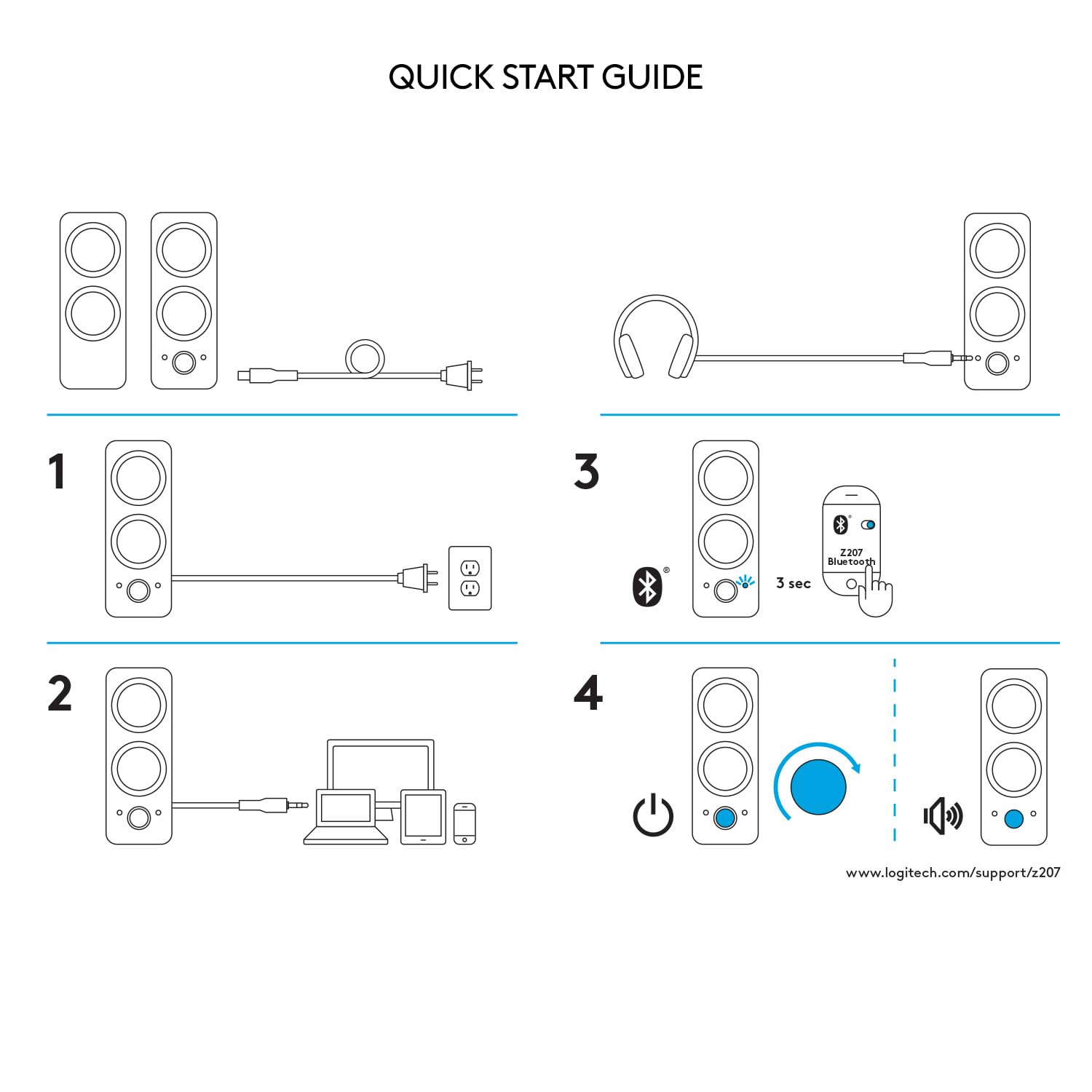 Logitech Z207 2.0 Stereo Computer Speakers with Bluetooth | 10 Watts peak power, active drivers with passive radiators, 3.5 mm input and headphone jack, ideal for PC setups