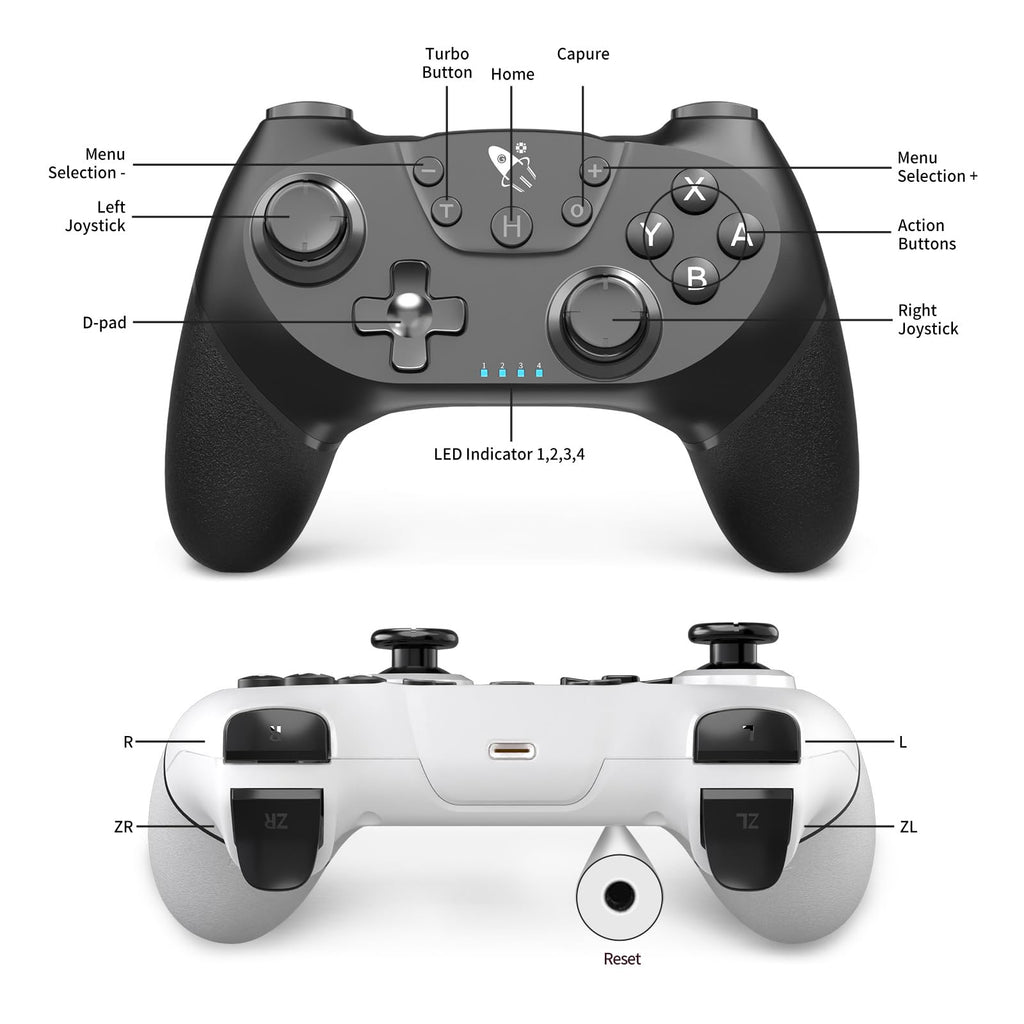 AceGamer Wireless Pro Controller for Nintendo Switch/Lite/OLED/Switch 2/PC, 2 pack, Hall Effect Joystick for Switch 2 Pro Controller with Wake-Up/Dual Vibration/Turbo/Ergonomic ! (Black&White) - Flex Gamingproduct_type