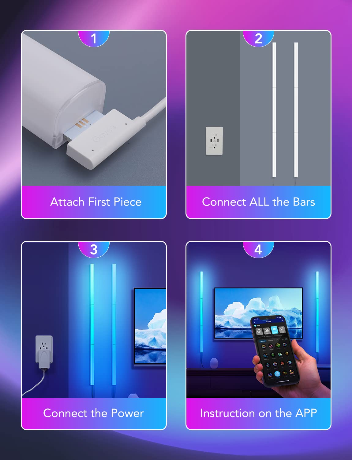 Govee Glide Wall Lights, RGBIC LED Light, Smart Gaming Light Compatible with SmartThings, RGB Lights Bar, LED Wall Lights for Bedroom, 2 Panels Set (3 Sections/Panel), Not Flexible - Flex Gamingproduct_type