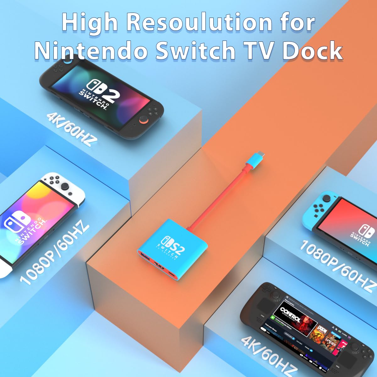 pdobq Portable Nintendo Switch Docking Station – 3 Cable Lengths