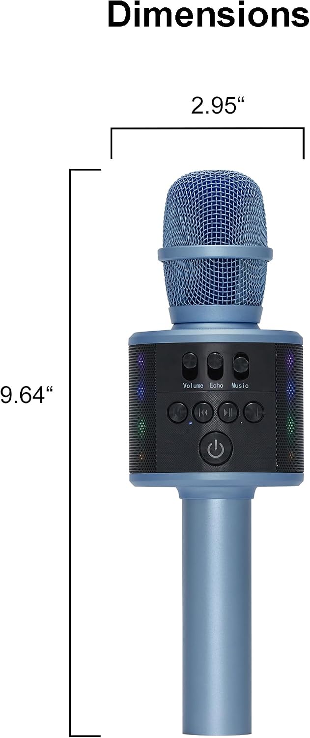 Wireless Bluetooth Karaoke Microphone with Built-in Speakers + HD Recording, Portable Handheld Mic | Blue
