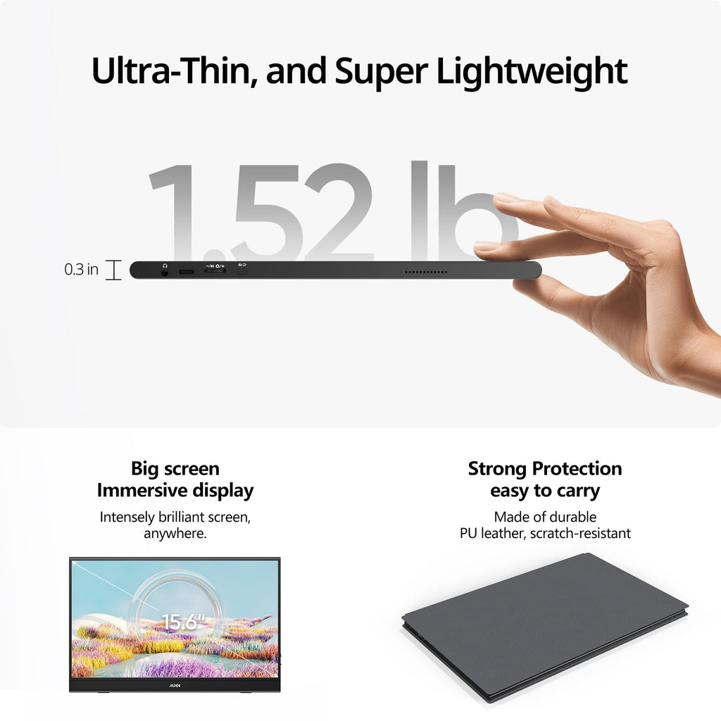 MNN Portable Monitor 15.6inch FHD 1080P 60Hz USB C HDMI Gaming Ultra-Slim IPS Display w/Smart Cover & Speakers,HDR Plug&Play, External Monitor for Laptop PC Phone Mac (15.6'' 1080P) - Flex Gamingproduct_type