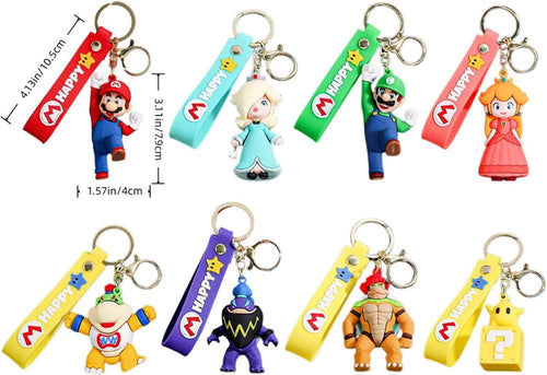 8Pcs Mario Keychain, Cartoon Backpack Pendant, Lovely Bag Charm Ornament for Fans - Flex Gamingproduct_type