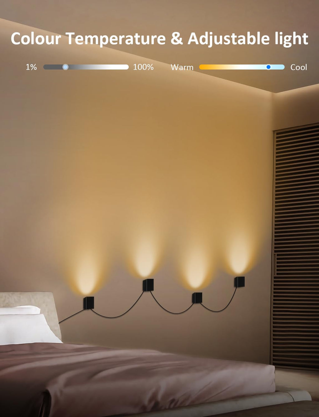 APPECK Smart Wall Sconces 4 Pack, LED Wall Lights RGBCW 8FT, Indoor Dimmable Sconce Lights for Living Room, Bedroom, Game Room, Home Decoration, Music Sync Ambient Lighting Compatible with Alexa - Flex Gamingproduct_type