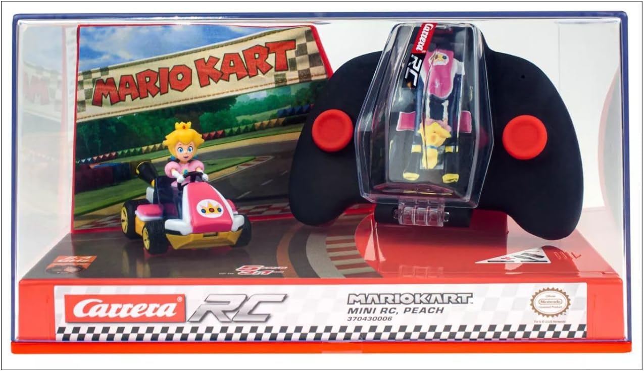 Carrera RC Nintendo Mario Kart 2.4 GHz Mini Collectible Radio Remote Control Toy Car Vehicle - Peach | Official Licensed Mario Miniature Collectible Toy RC Car for Kids 6+, Ready To Run, Rechargeable Battery, Radio RC Racing