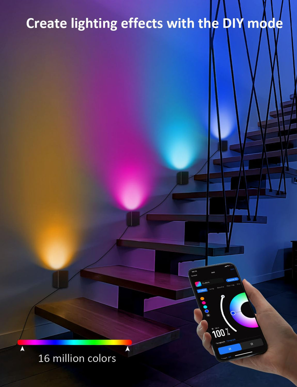 APPECK Smart Wall Sconces 4 Pack, LED Wall Lights RGBCW 8FT, Indoor Dimmable Sconce Lights for Living Room, Bedroom, Game Room, Home Decoration, Music Sync Ambient Lighting Compatible with Alexa - Flex Gamingproduct_type
