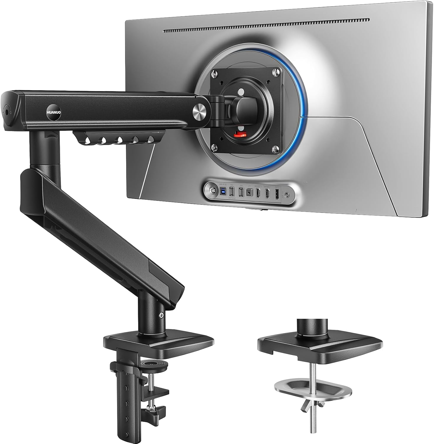 HUANUO FlowLift™ Pro Monitor Arm for 13–32" Screens, MechaSpring Monitor Mount, Fully-Adjustable Monitor Stand with Tilt/Swivel/Rotation, Tool-Free VESA Mount, C-Clamp/Grommet Base, Max Load 19.8 lbs - Flex Gamingproduct_type
