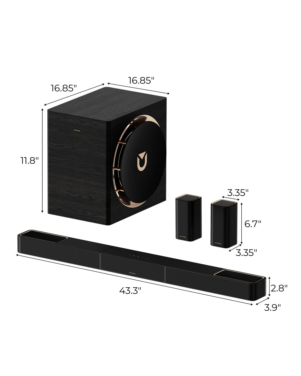 ULTIMEA Skywave X60 7.1.4ch Wireless Surround Sound System for Home Theater | with Dolby Atmos, 840W Sound Bar with 8" Wireless Subwoofer for TV, 28Hz Low Frequency, GaN Amplifier, 4K HDR Pass-Through