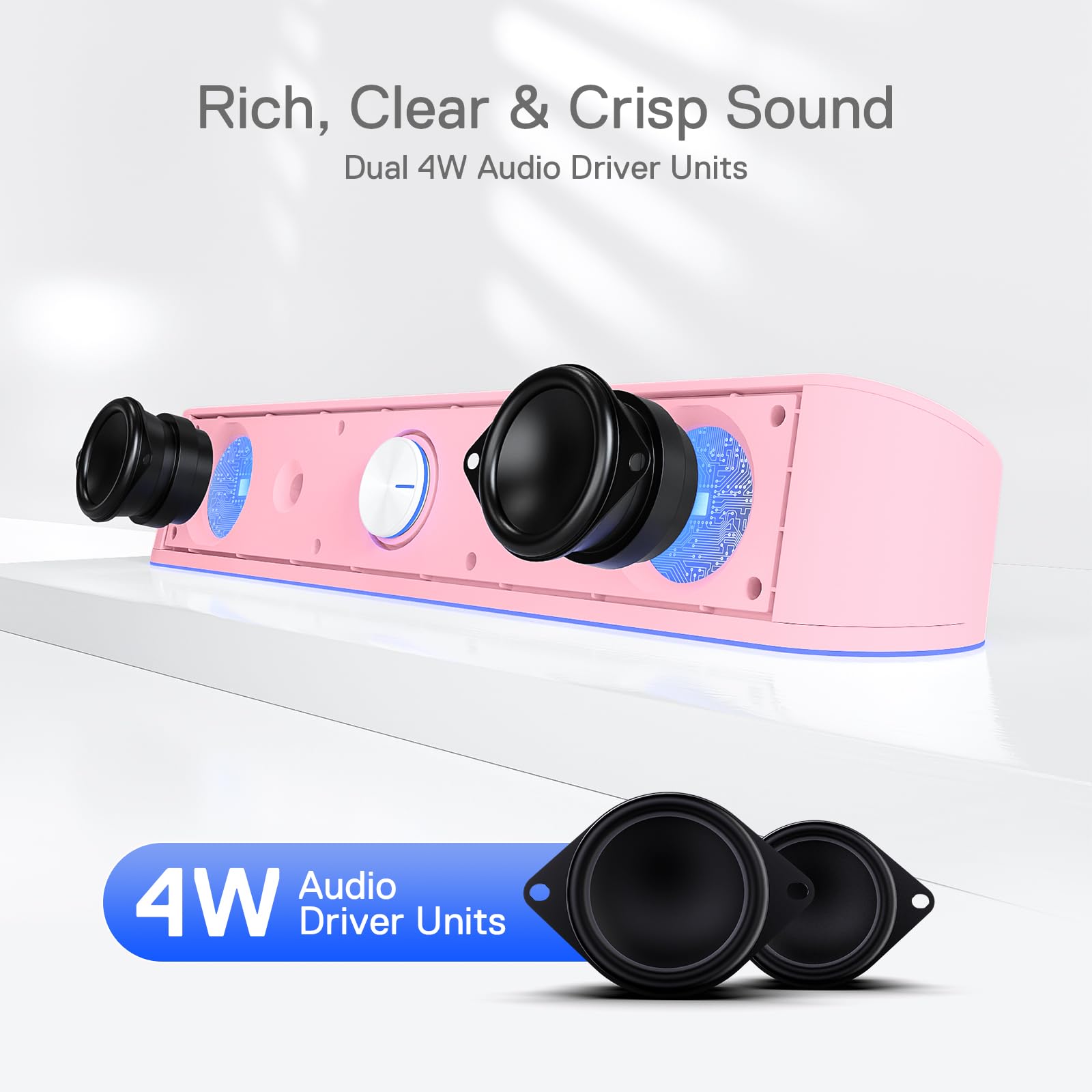 Redragon GS560 RGB Desktop Soundbar, 2.0 Channel Computer Speaker with Dynamic Lighting Bar Audio-Light Sync/Display, Touch-Control Backlit with Volume Knob, USB Powered w/ 3.5mm Cable, Black - Flex Gamingproduct_type