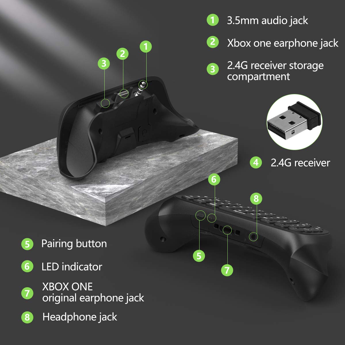 TiMOVO Green Backlight Keyboard for Xbox One, Xbox Series X/S,Wireless Chatpad Message KeyPad with Headset & Audio Jack,Mini Game Keyboard Fit Xbox One/One S/One Elite/2, 2.4G Receiver Included, Black - Flex Gamingproduct_type