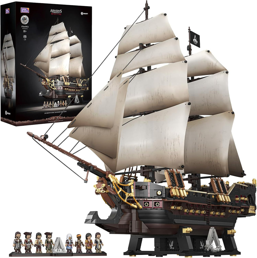 Wise Block Assassin's Creed Black Flag Jackdaw Pirate Ship Building Set | 3781 Pcs Epic Warship Edition Large Model Ship Kit HA395107, Gifts for Adult Collections Enthusiasts, 8 Minifigures Decorate