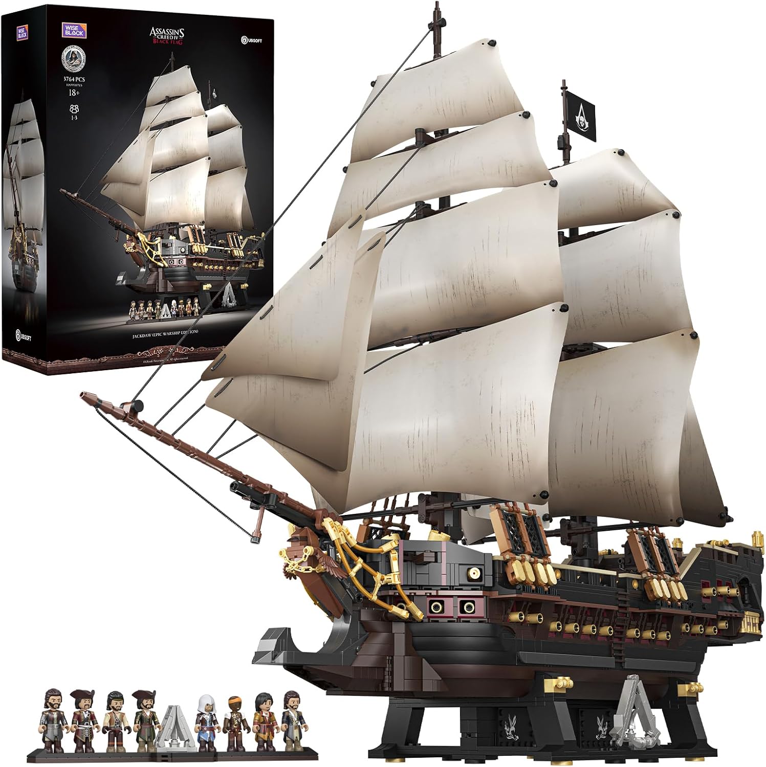 Wise Block Assassin's Creed Black Flag Jackdaw Pirate Ship Building Set | 3781 Pcs Epic Warship Edition Large Model Ship Kit HA395107, Gifts for Adult Collections Enthusiasts, 8 Minifigures Decorate
