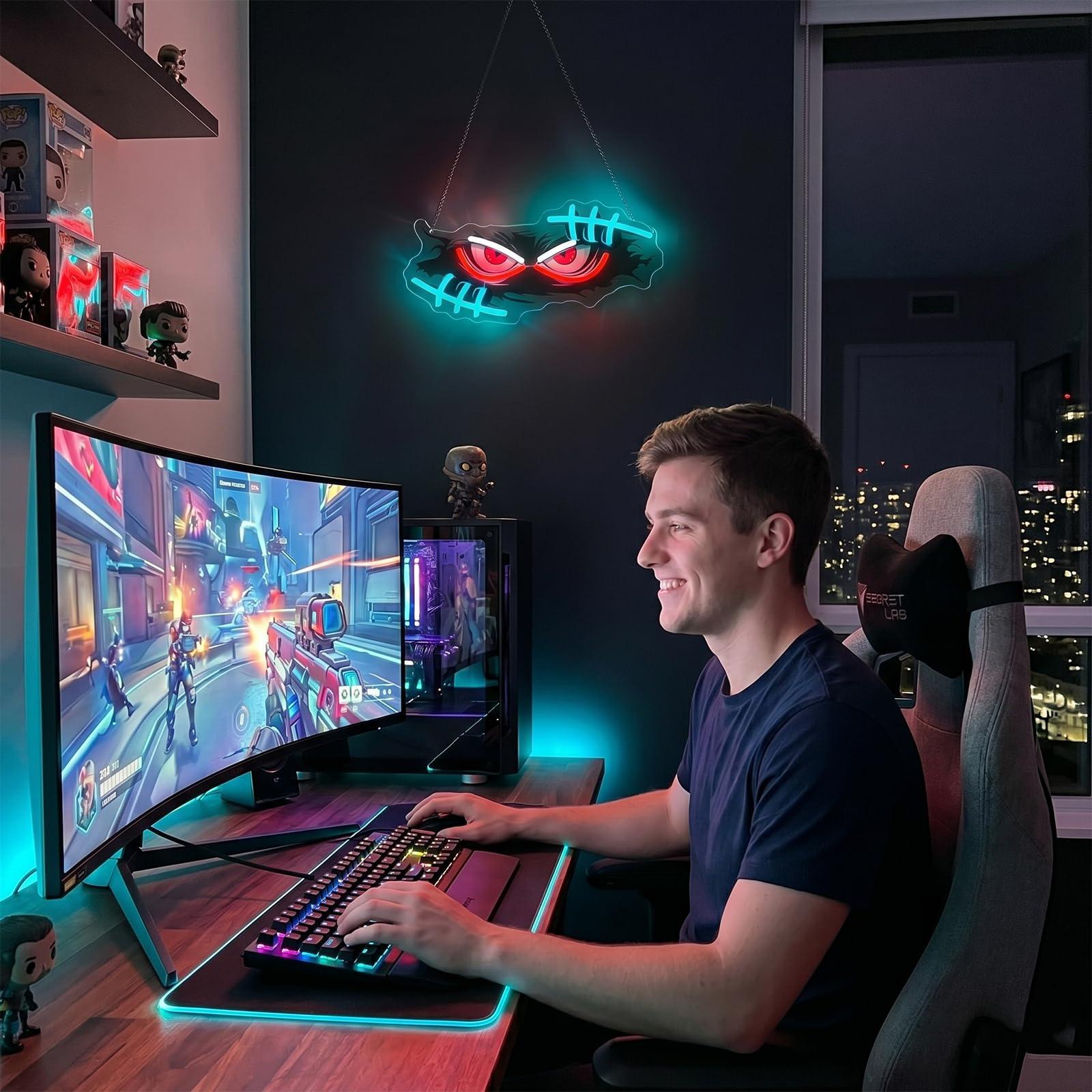 Gamer Mode Neon Sign for Gaming Room Decor, USB Powered LED Wall Light with Dimmer, Cool Gamer Setup Accessories for Bedroom, Streamer Background, Teen Boy Game Room, Man Cave