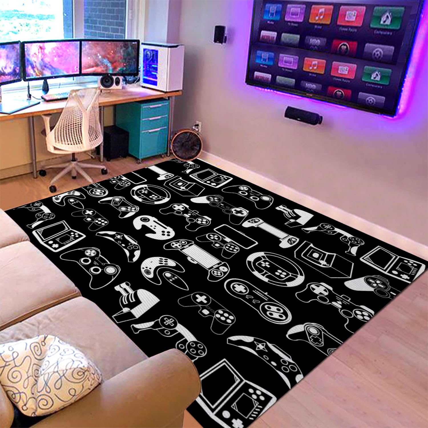 Sunnycitron Gaming Area Rugs Gamer Player Rug for Boys Room Decor Teens 3D Video Game Controller Mat for Bedroom Playroom Carpet Red (59"x39") - Flex Gamingproduct_type