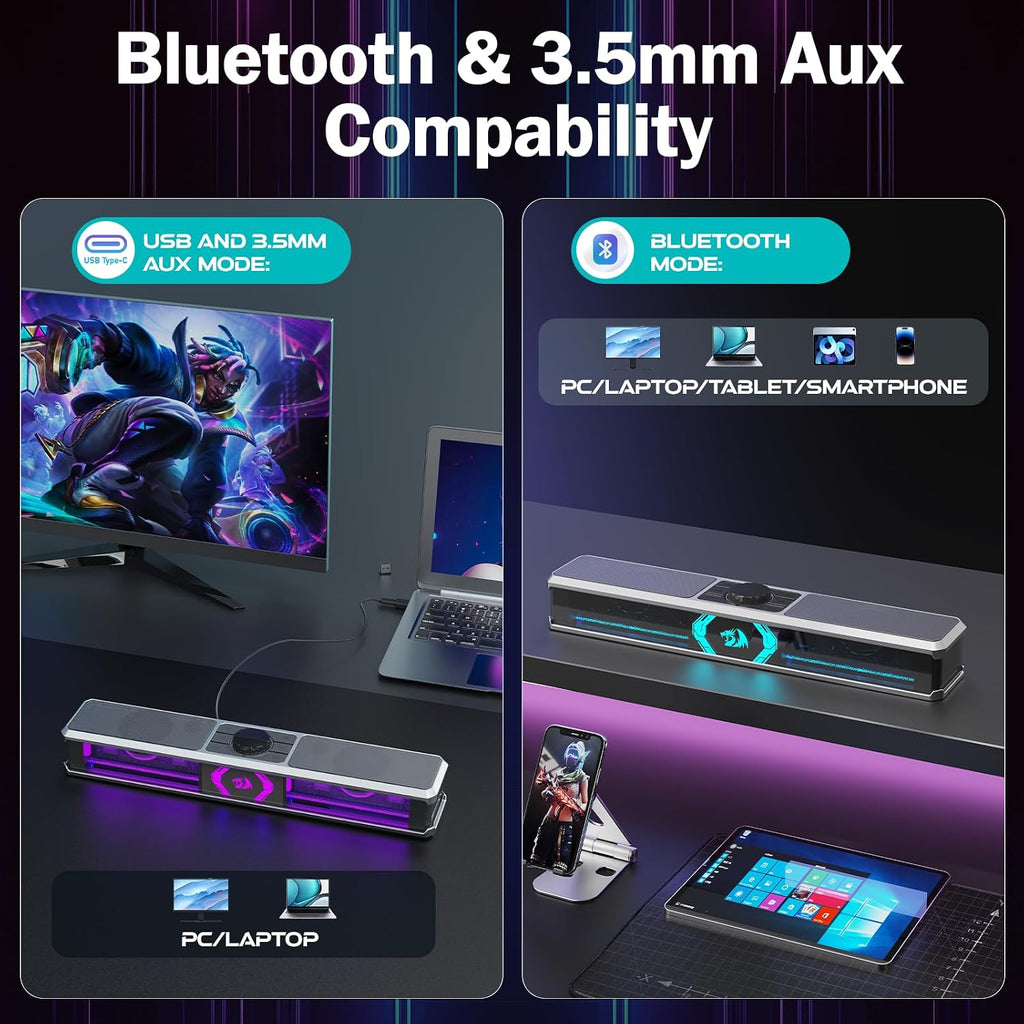 Redragon GS524 Stereo Desktop Soundbar with Bluetooth & RGB