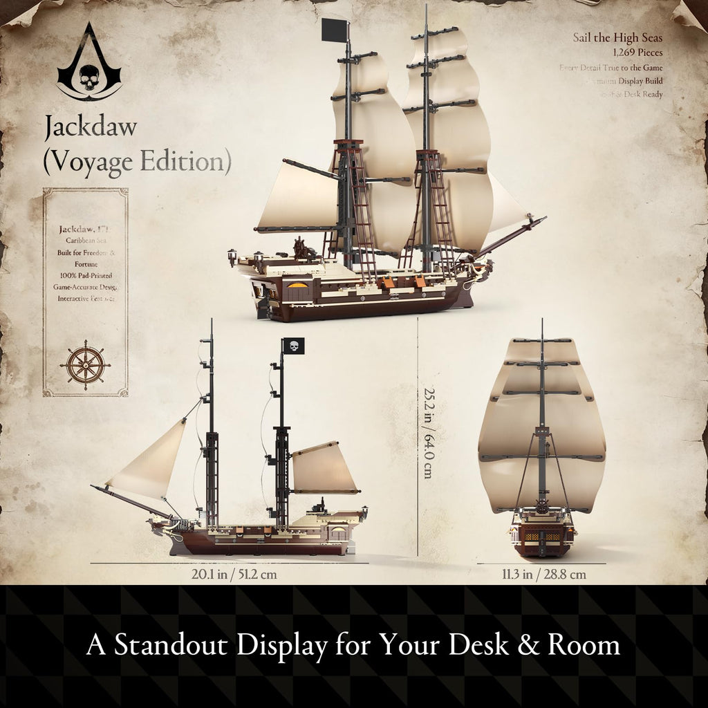 Wise Block Assassin's Creed Black Flag Jackdaw Pirate Ship Building Set | 3781 Pcs Epic Warship Edition Large Model Ship Kit HA395107, Gifts for Adult Collections Enthusiasts, 8 Minifigures Decorate