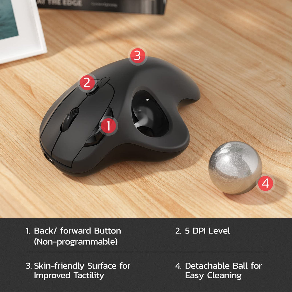 Nulea M501 Wireless Trackball Mouse, Rechargeable Ergonomic, Easy Thumb Control, Precise & Smooth Tracking, 3 Device Connection (Bluetooth or USB Receiver), Compatible for PC, Laptop, Mac, Windows. - Flex Gamingproduct_type