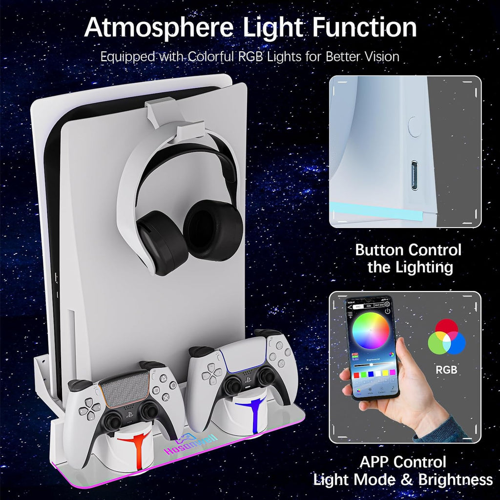 Hosanwell PS5 Wall Mount Kit with RGB Charging Station