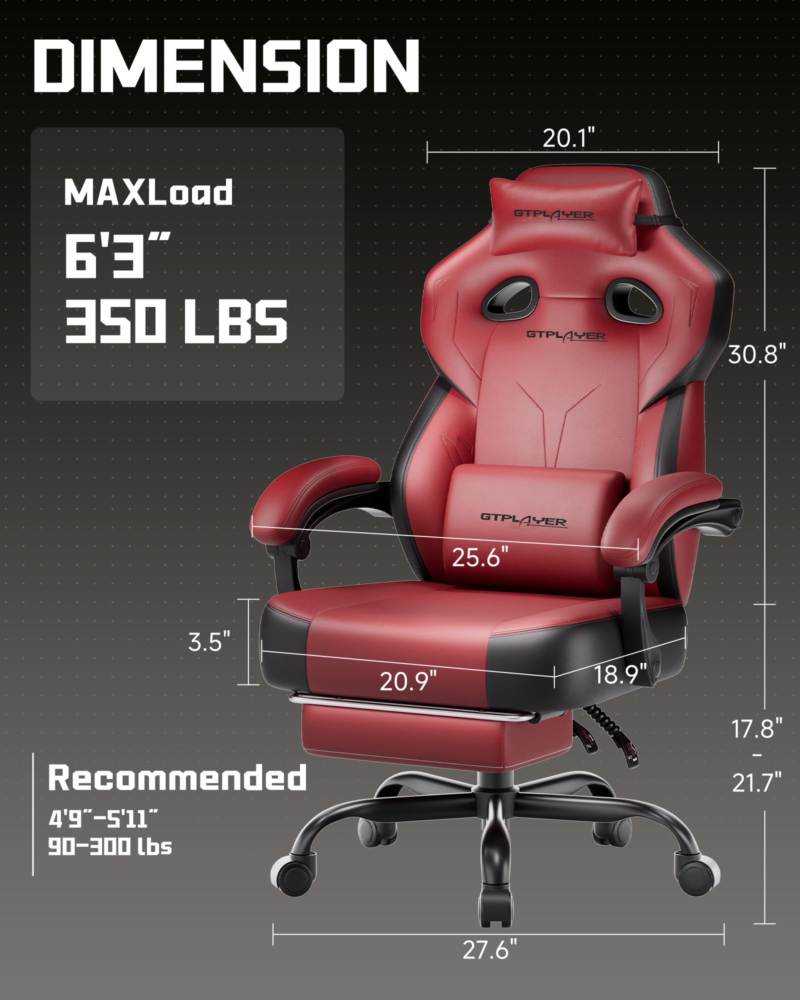 GTPLAYER Big & Tall Gaming Chair, 90°-155° Adjustable Reclining Office Seat with Footrest, Ergonomic Comfy Computer Desk Chair for Adults, Home Office Gaming Study Use, Black - Flex Gamingproduct_type