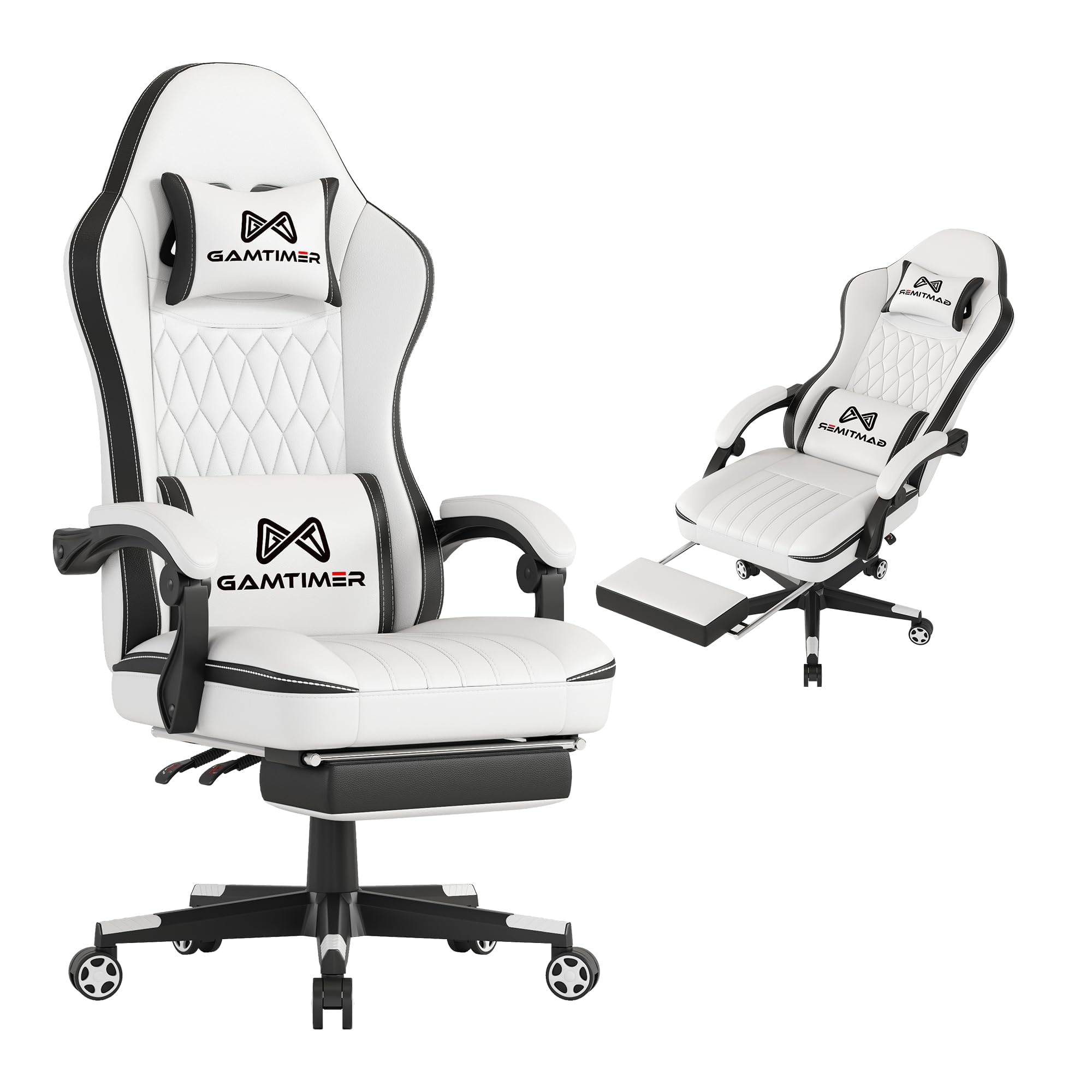 Gamtimer Gaming Chair with Footrest, Ergonomic Computer Chair, PU Breathable Material with Headrest and Lumbar Support, Suitable for Silla Gamer and Adults（Grey） - Flex Gamingproduct_type