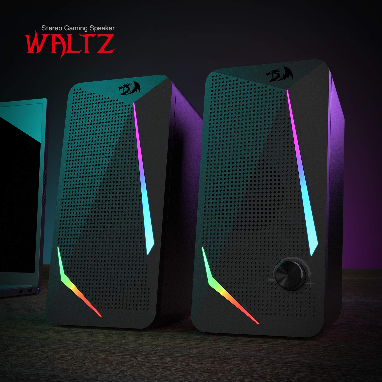 Redragon GS510 RGB Desktop Speakers, 2.0 Channel PC Computer Speaker with 4 Colorful LED Backlight Modes, Enhanced Bass and Easy-Access Volume Control, USB Powered w/ 3.5mm Cable - Flex Gamingproduct_type