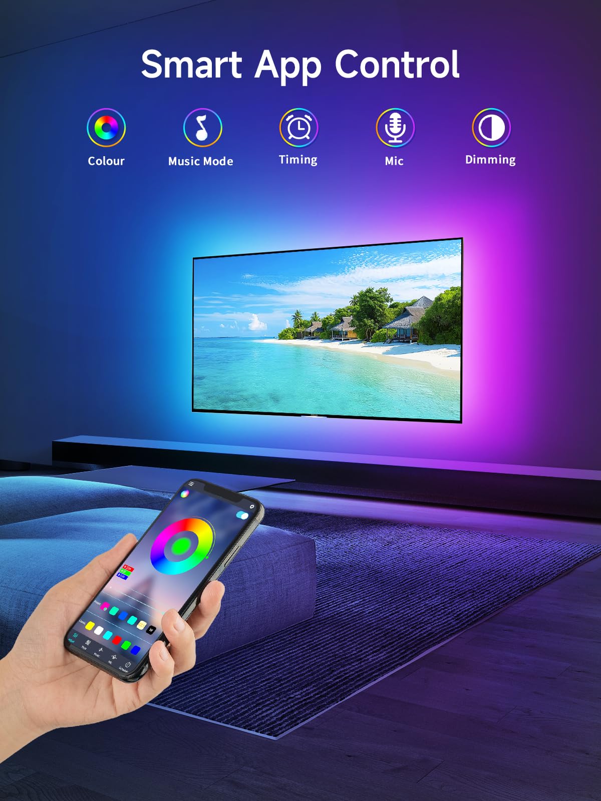 KANTUTOE LED Lights for TV, 19.68ft LED Backlights for 65-80in TV, RGB TV Backlight with Music Sync Bluetooth APP and Remote Control TV Lights Strip USB Powered LED Lights for Bedroom, Gaming - Flex Gamingproduct_type