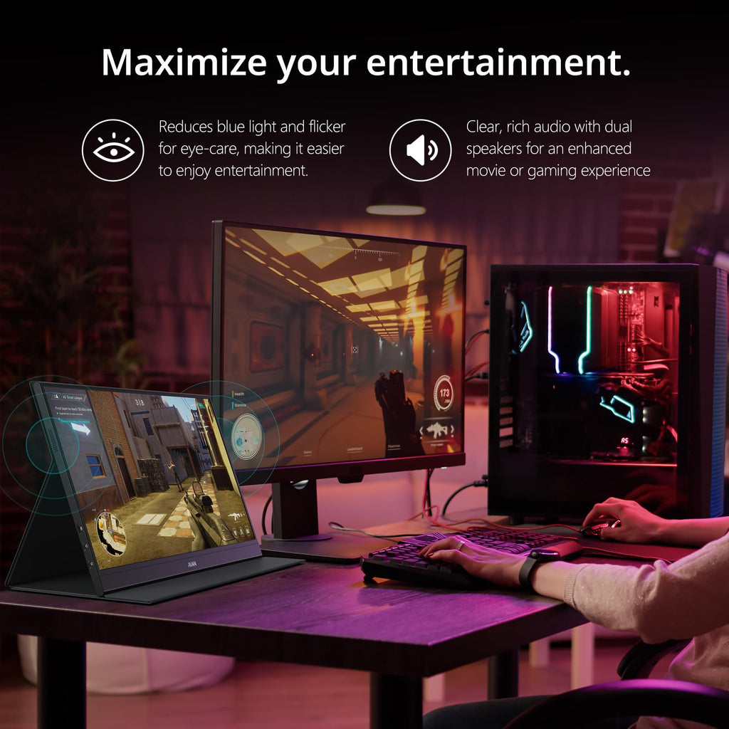 MNN Portable Monitor 15.6inch FHD 1080P 60Hz USB C HDMI Gaming Ultra-Slim IPS Display w/Smart Cover & Speakers,HDR Plug&Play, External Monitor for Laptop PC Phone Mac (15.6'' 1080P) - Flex Gamingproduct_type