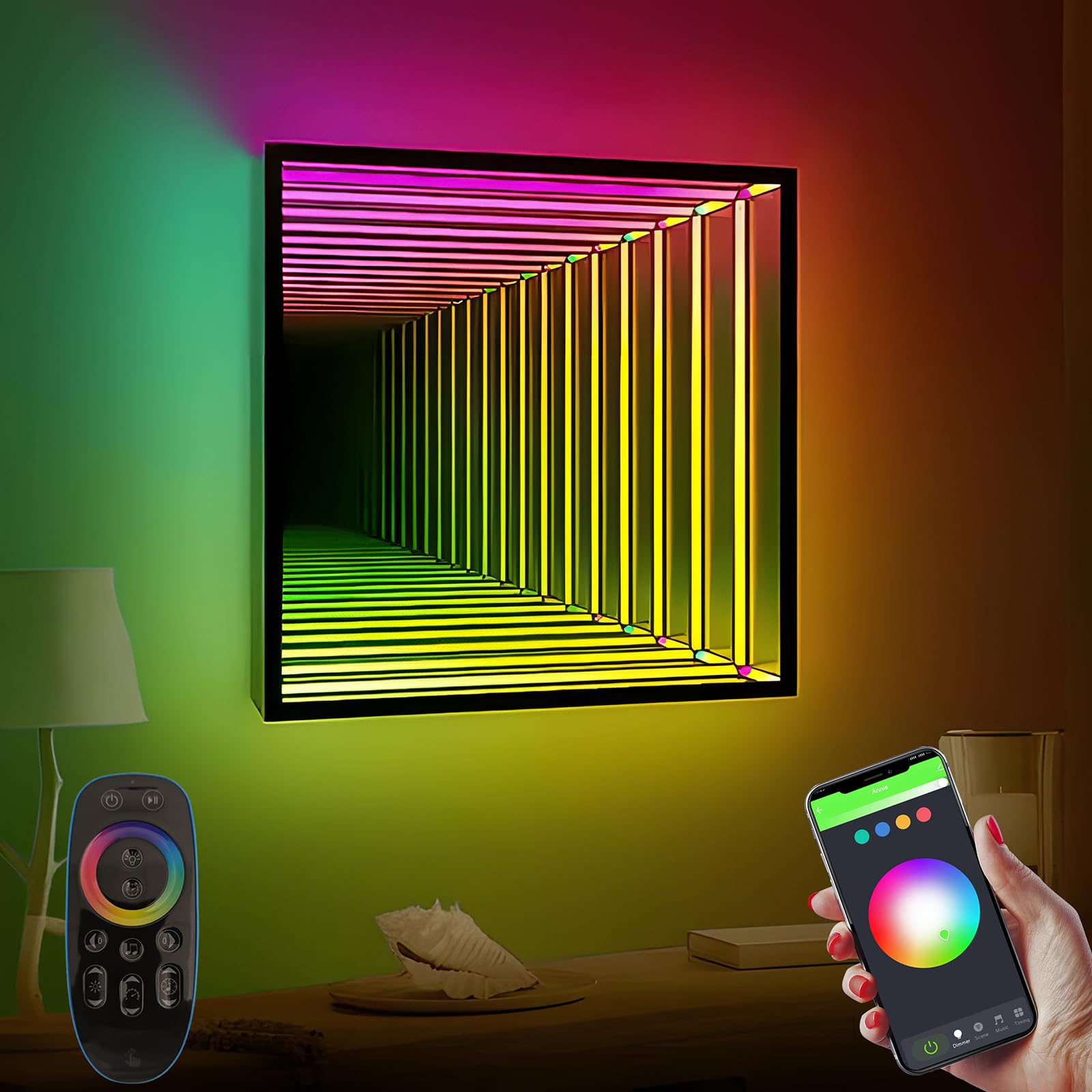 3D Infinity Mirror Light, 28" Octagon LED Tunnel Wall Light with 358 LEDs, App & Remote RGB Color Changing Mirror for Gaming Room Decor, Party, Bar, Geometric Art Deco Wall Mounted - Flex Gamingproduct_type