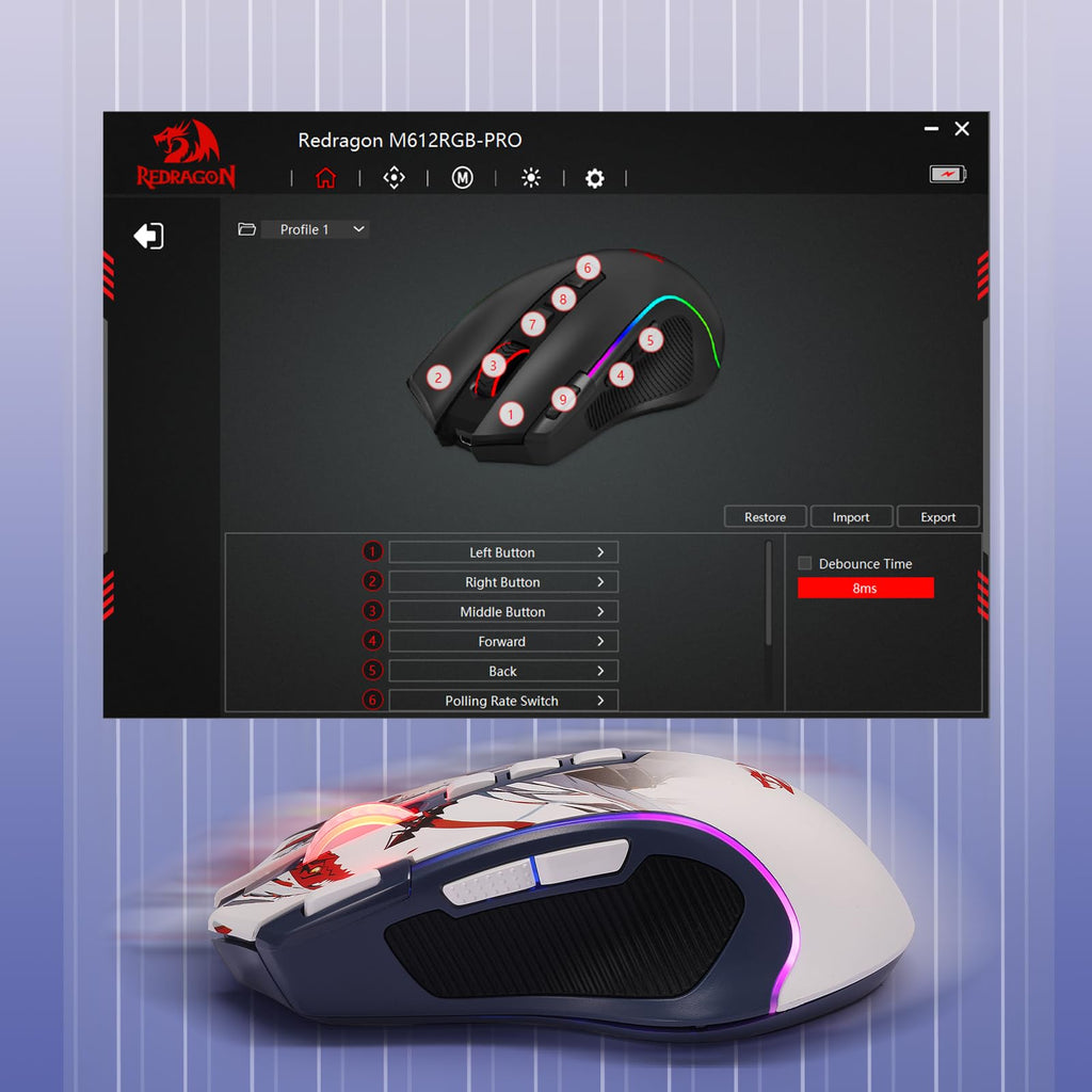 Redragon M612 Predator RGB Gaming Mouse, 8000 DPI Wired Optical Mouse with 11 Programmable Buttons & 5 Backlit Modes, Software Supports DIY Keybinds Rapid Fire Button - Flex Gamingproduct_type