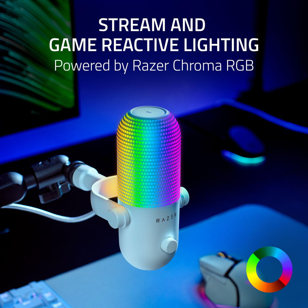 Razer Seiren V3 Chroma RGB, Stream & Game Reactive, USB Microphone, Black | Tap-to-Mute Sensor, Condenser Mic, Digital Gain Limiter & Shock Absorber, Works with OBS, Discord, Zoom, Teams
