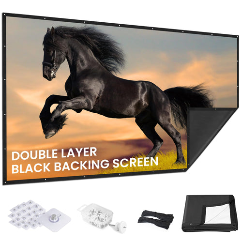 120 inch Projector Screen Upgraded- Black Backing, Straight Edges, Foldable, Washable and Wrinkle-Free - for Indoor Home Theater and Outdoor Cinema -White 16:9 by IOLIEO - Flex Gamingproduct_type