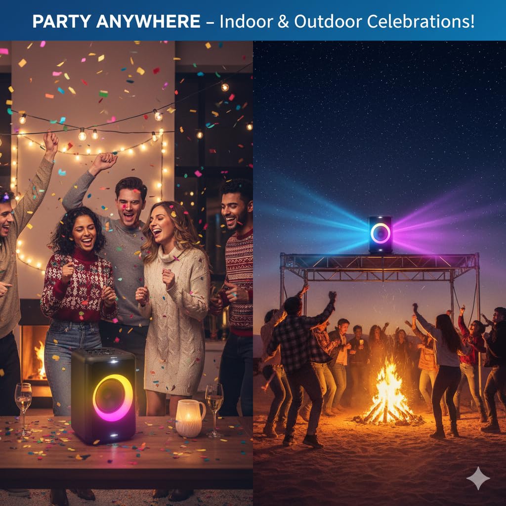 Philips X5206 Bluetooth Party Speaker - 14 Hours Play Time, Deep Bass, Party Lights, Karaoke Effects, Mic & Guitar Input, 80W Max Power, Black