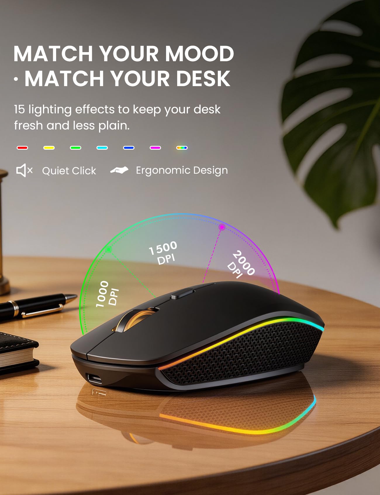 Wireless Keyboard and Mouse Combo, RGB Backlit, Rechargeable & Light Up Letters, Full-Size, Soft Typing, Sleep Mode, 2.4GHz Quiet Keyboard Set for Mac, Windows, Laptop, PC, Trueque KM42Pro (Black) - Flex Gamingproduct_type