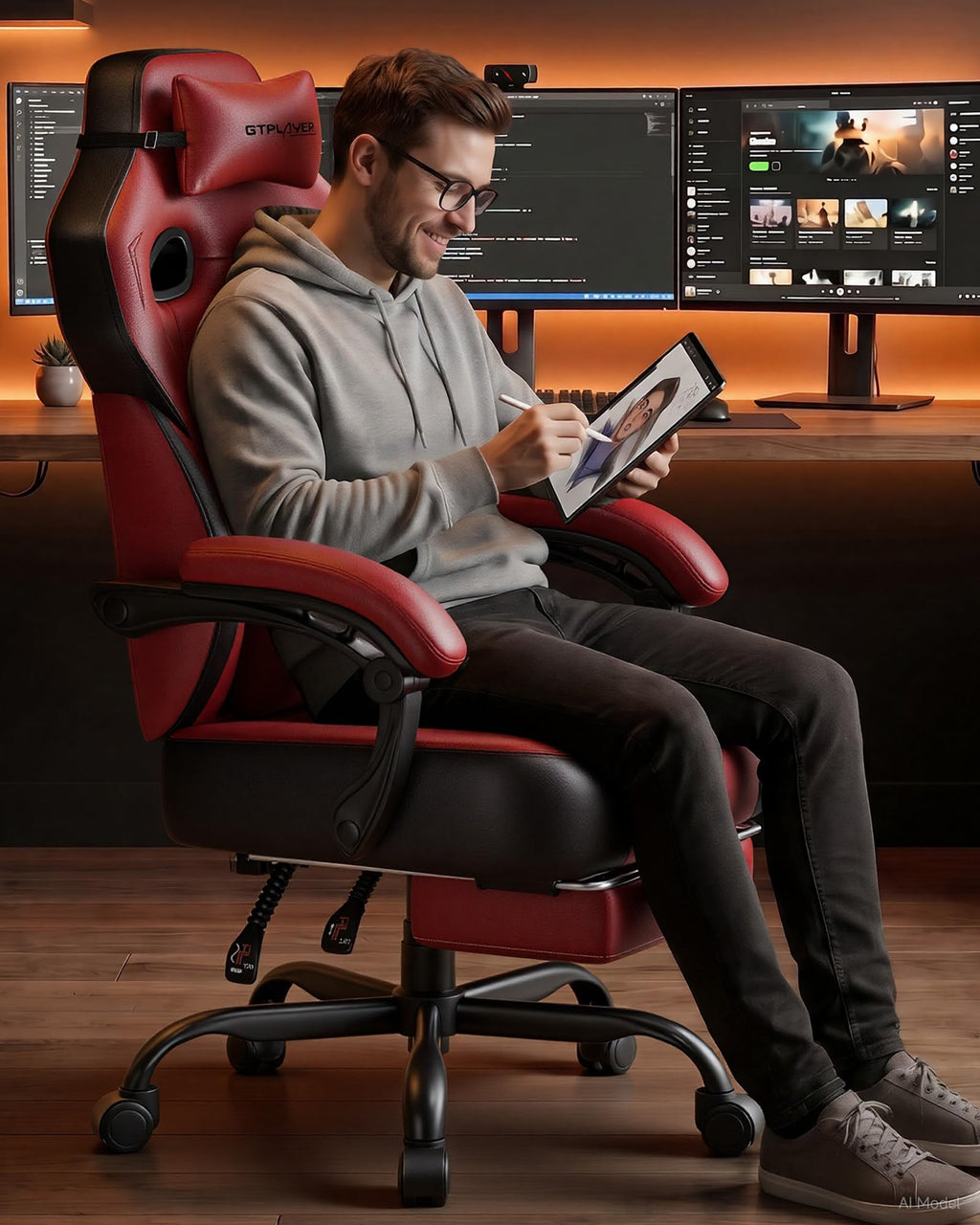 GTPLAYER Big & Tall Gaming Chair, 90°-155° Adjustable Reclining Office Seat with Footrest, Ergonomic Comfy Computer Desk Chair for Adults, Home Office Gaming Study Use, Black - Flex Gamingproduct_type