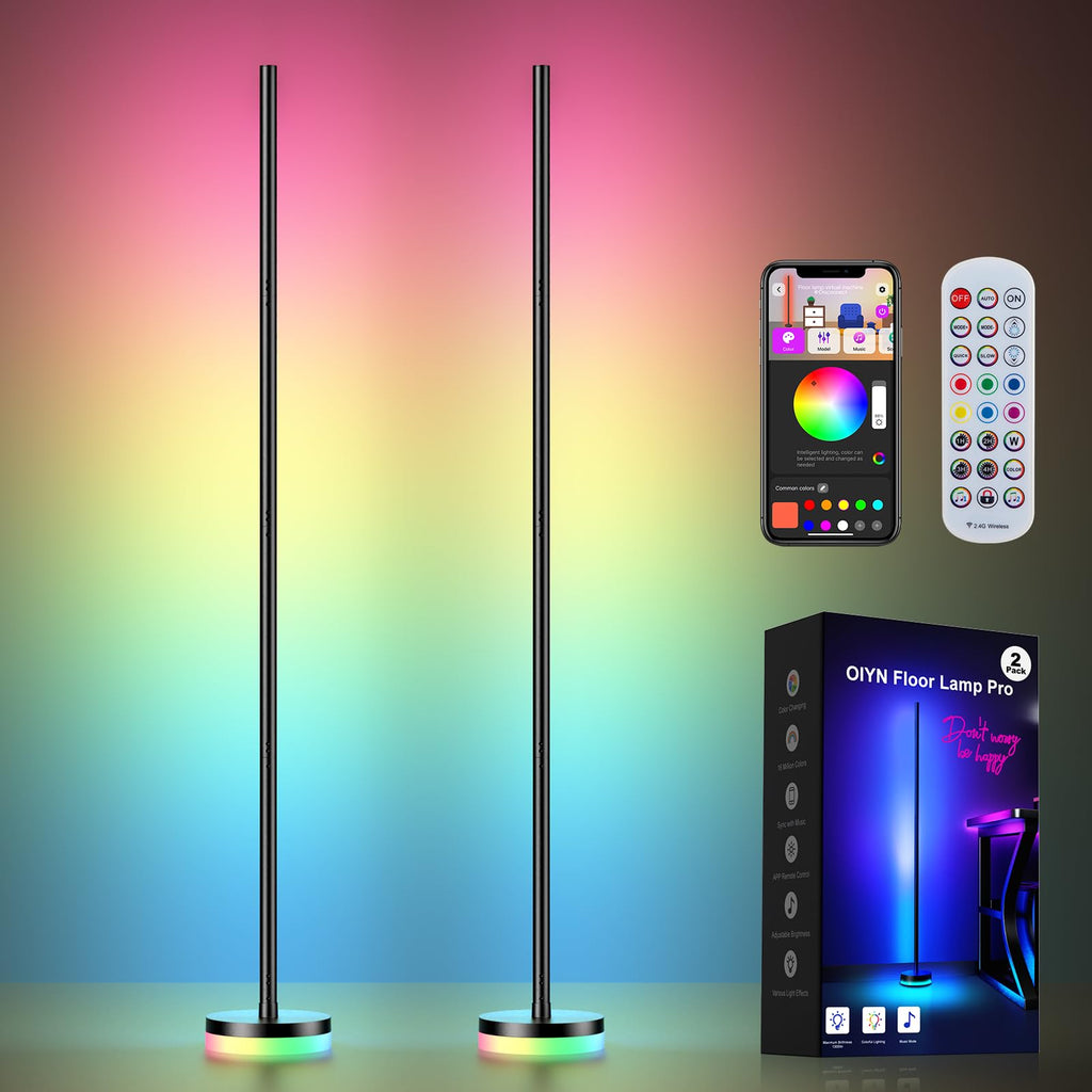 OIYN Corner Floor Lamp, RGBICW LED Corner Lamp with 1300lm Smart Modern Floor Lamp,App & Remote Control,Music Sync,Color Changing Standing Lamp for Bedroom Living Room and Gaming Rooms - Flex Gamingproduct_type