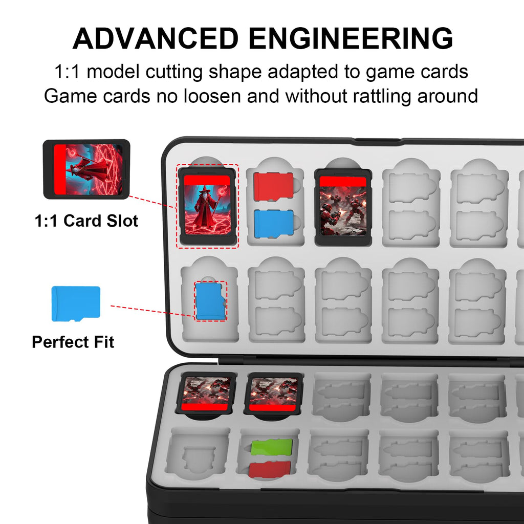 QuoLumPIA 96 Game Case - for Nintendo Switch 2/OLED/Lite Cartridge storage with 96 Game Card Slots & 160 Micro SD Card Slots, Black, Hard Shell, Silicone Lining, Magnetic snap, Travel, Gift, Party - Flex Gamingproduct_type