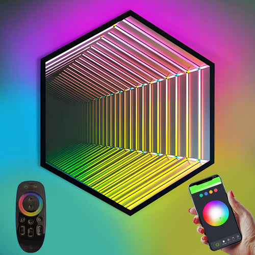 3D Infinity Mirror Light, 28" Octagon LED Tunnel Wall Light with 358 LEDs, App & Remote RGB Color Changing Mirror for Gaming Room Decor, Party, Bar, Geometric Art Deco Wall Mounted - Flex Gamingproduct_type