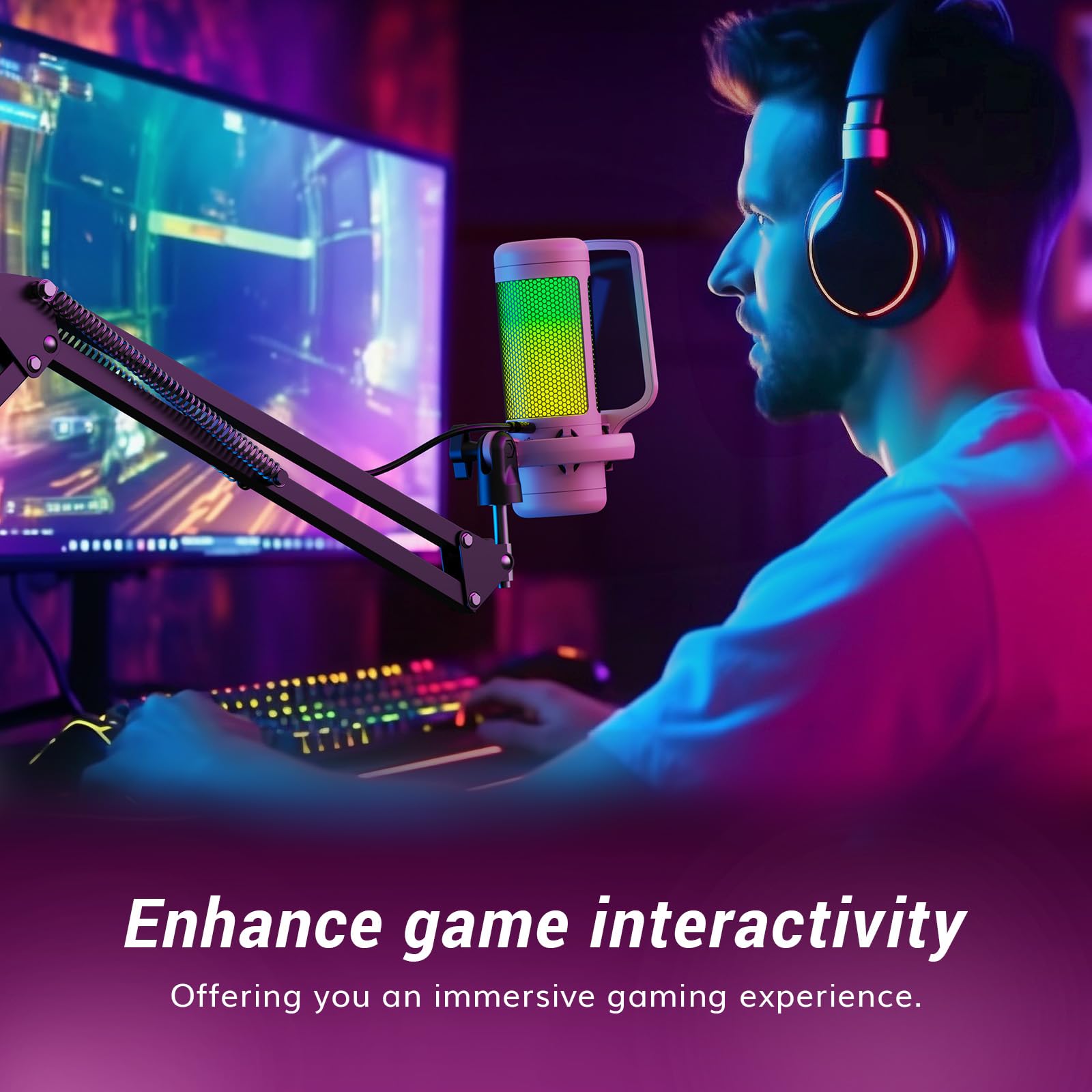 TONOR Gaming Microphone Set with Boom Arm, Vocal Condenser Microphone for PC with Stand, USB Mic with controllable RGB Light, One Tap Mute, Volume Control, for Discord, Twitch Streaming, TC310+ - Flex Gamingproduct_type