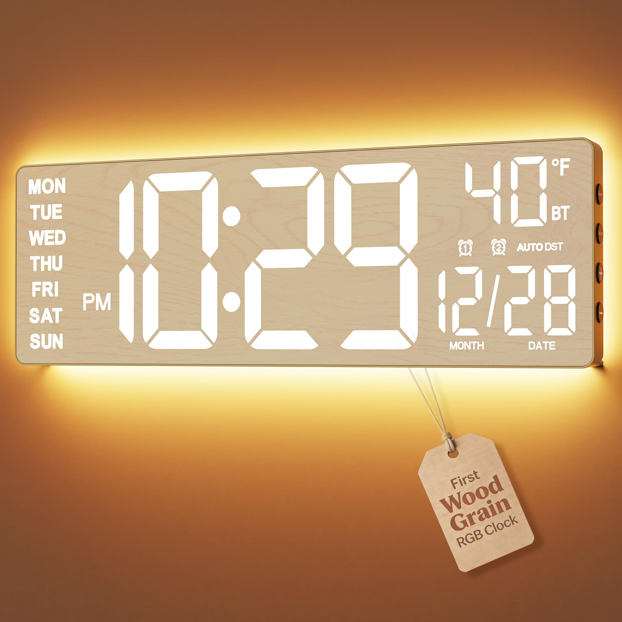 EASYERA 16.5" Large Digital Wall Clock with BT Sync, RGB Lights with 11 Scenes Mode Remote Control, Dual Alarms with Big LED Display, Auto DST, Temperature for Classroom Gaming - Flex Gamingproduct_type