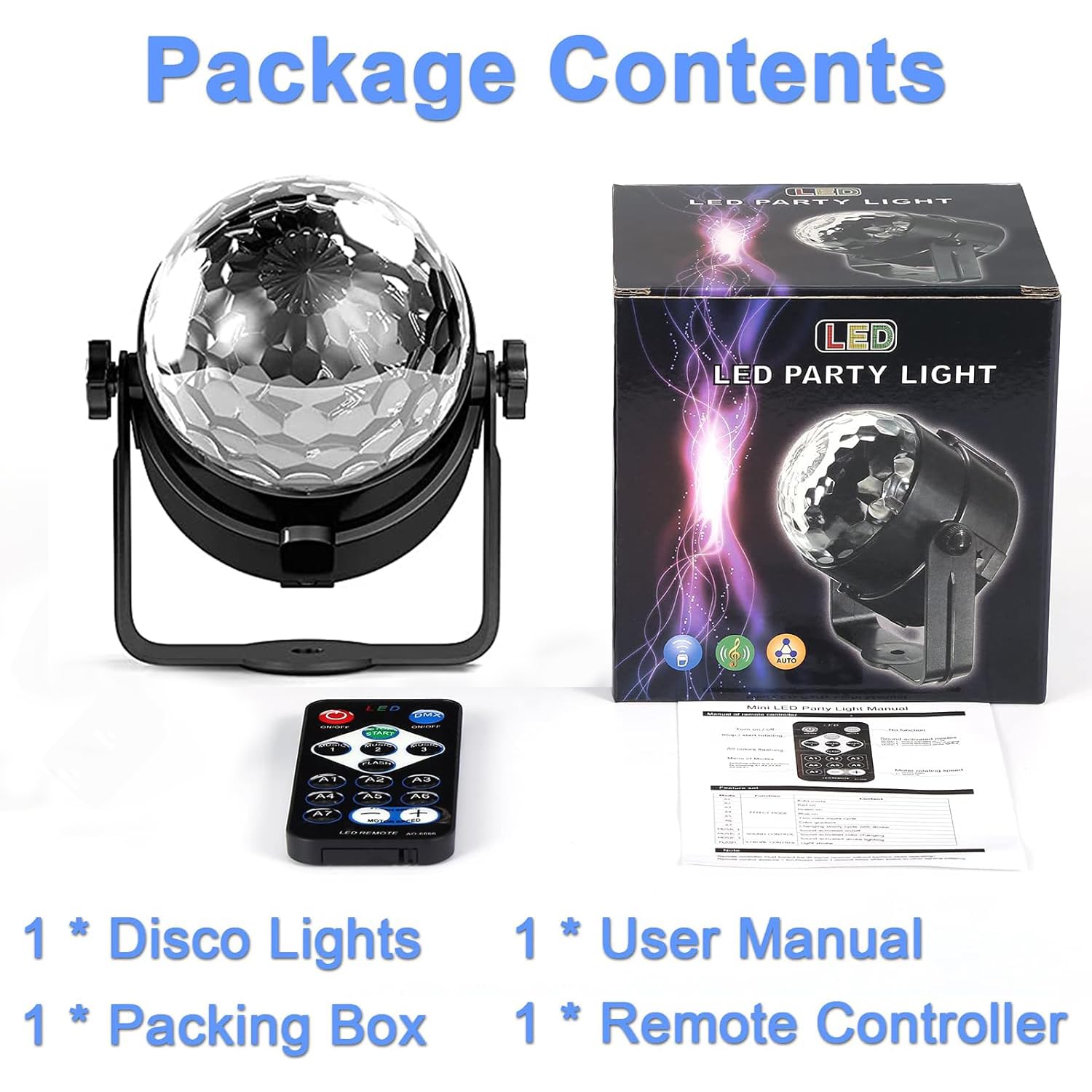 Party Lights,Disco DJ Strobe Light Rave Stage Projector Effect Dance Club Light Sound Activated with Remote Control for Parties Home Show KTV Pub Dance Christmas