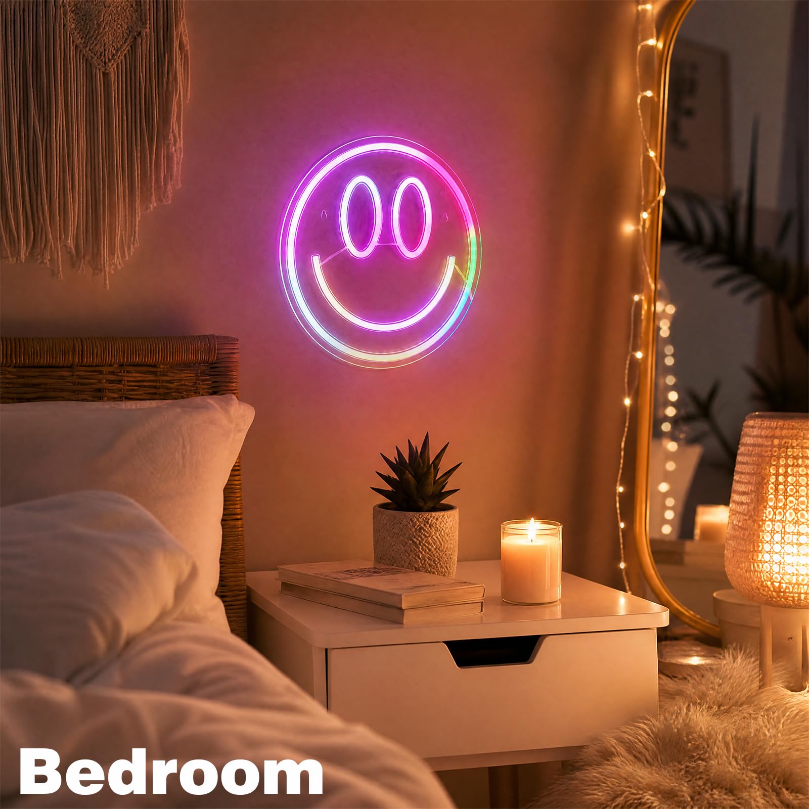 RGB Smiley Neon Sign, USB Powered 20+ Dynamic Modes Color Changing LED Neon Light for Wall Decor, Perfect for Bedroom Gaming Room Party Birthday Celebration Present for Teens Girls - Flex Gamingproduct_type