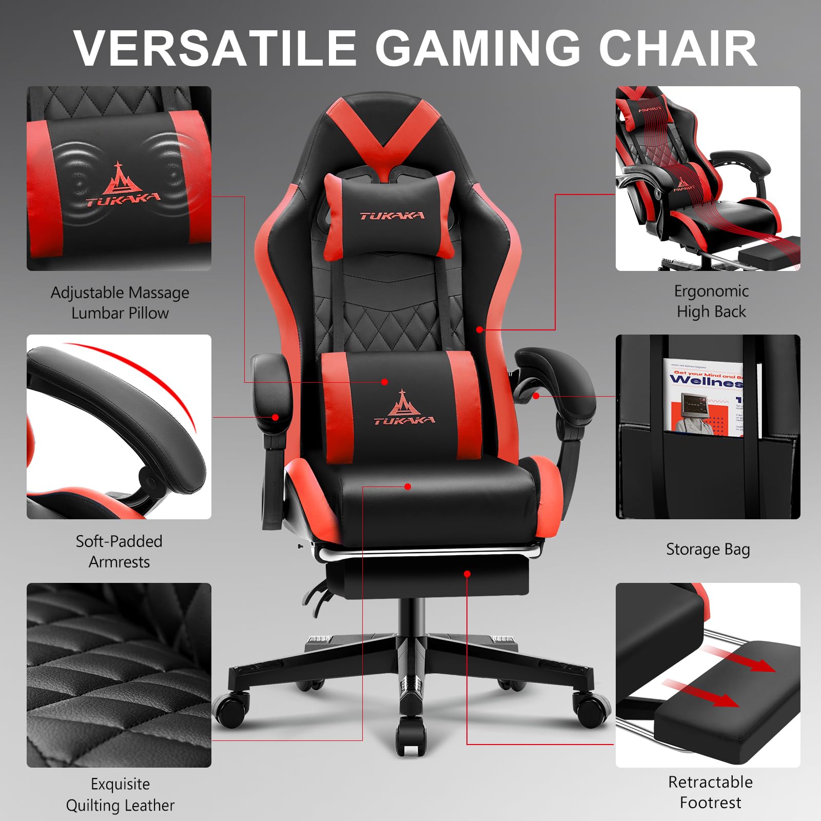 White Gaming Chair,Ergonomic Massage Office Desk Chair with Footrest | Pocket Spring Cushion,Reclining,Thick High Back,Headrest and Lumbar Support,Adjustable Leather Computer Chair Gamer Chair - Flex Gamingproduct_type